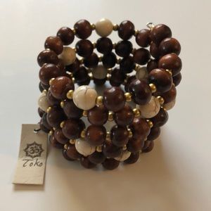 Wood and ceramic beaded necklace